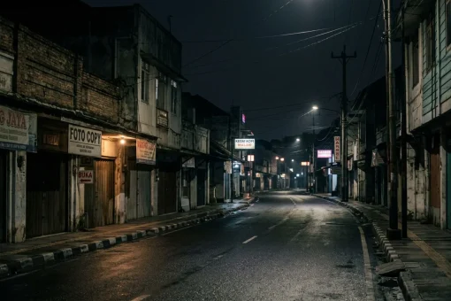 Suasana jalan di tengah malam